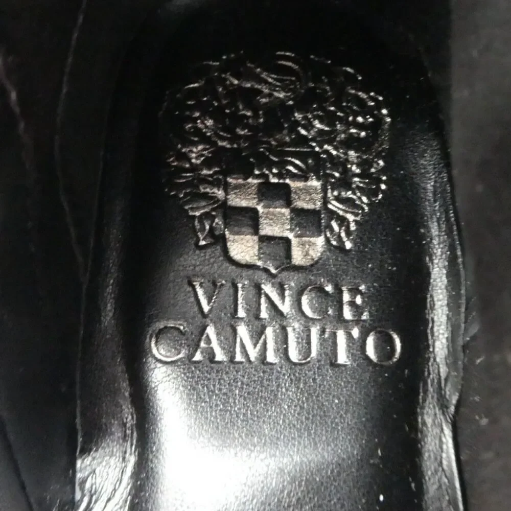 Vince Camuto Gambrel Black Leather Over The Knee Stacked Heel Boots Womens 8